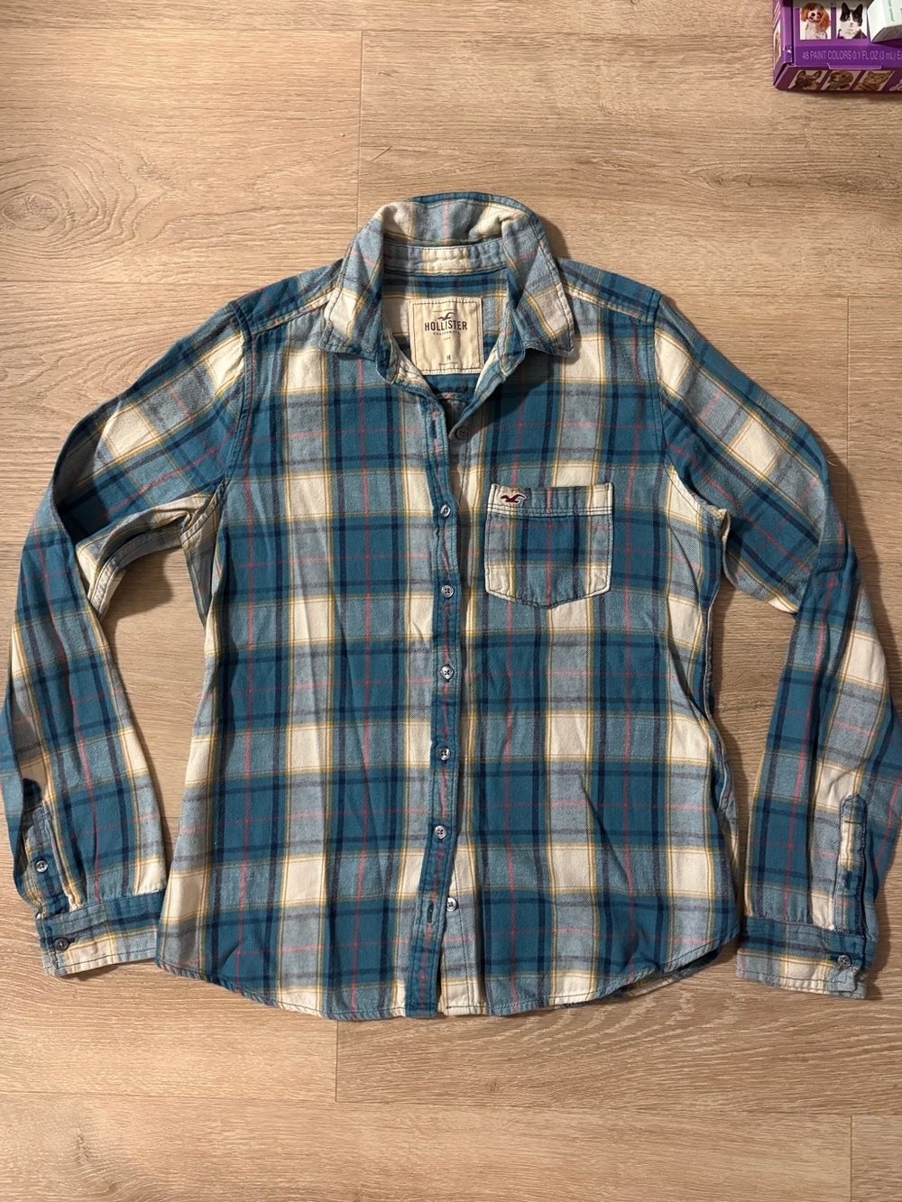 Vintage 2000s Hollister teal flannel plaid button down M Medium